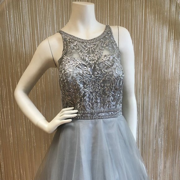 SHORT SILVER HALTER NECK CORSET DRESS - Picture 2 of 5